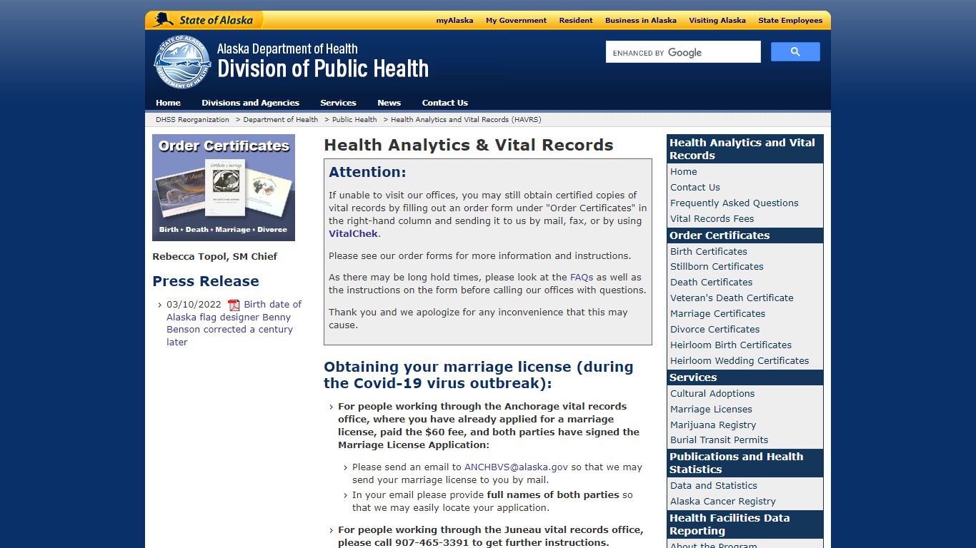Health Analytics and Vital Records - Alaska